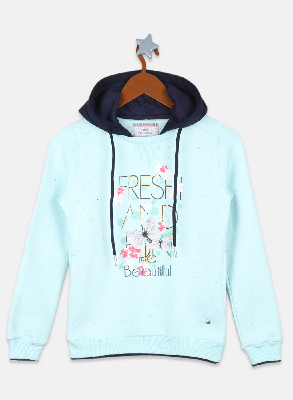 Girls Aqua Blue Printed Sweatshirt