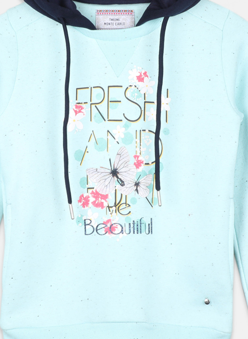 Girls Aqua Blue Printed Sweatshirt