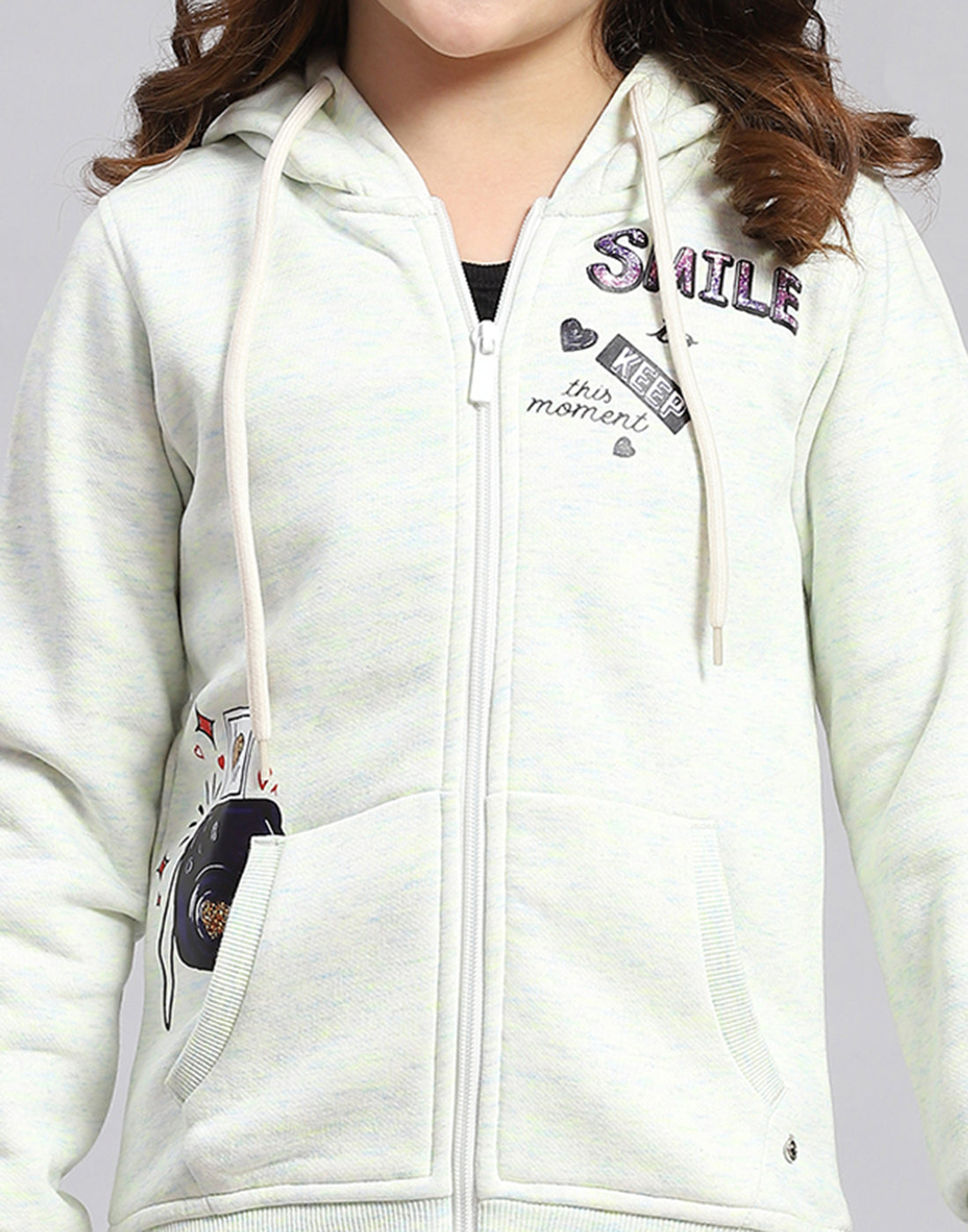 Girls Blue Printed Hooded Full Sleeve Sweatshirt