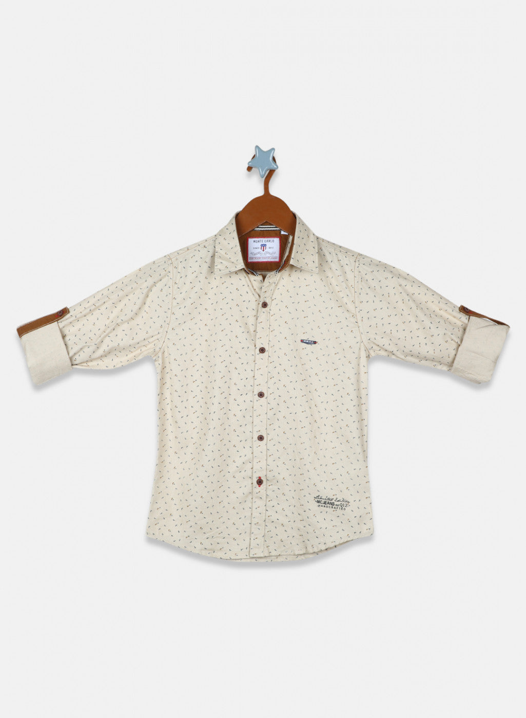 Boys Beige Printed Shirt