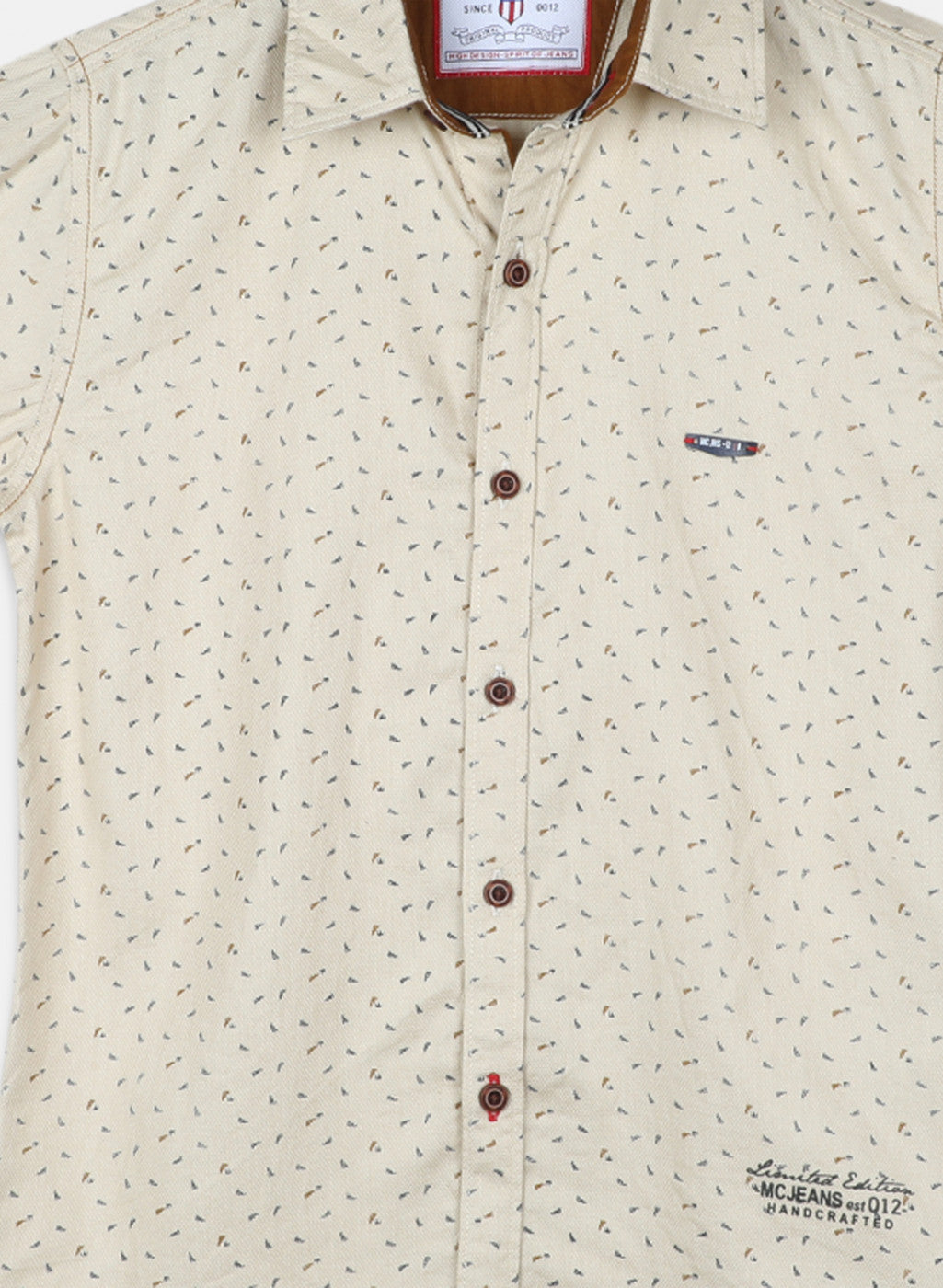 Boys Beige Printed Shirt