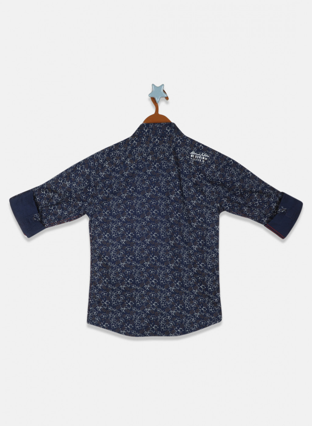 Boys Navy Blue Printed Shirt