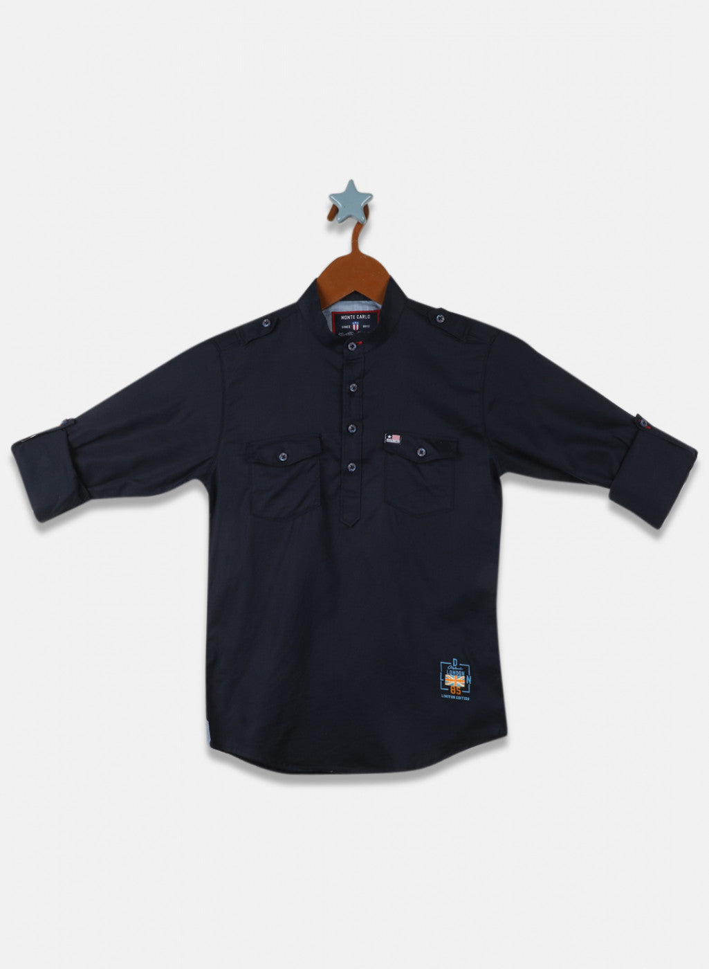 Boys Navy Blue Solid Shirt