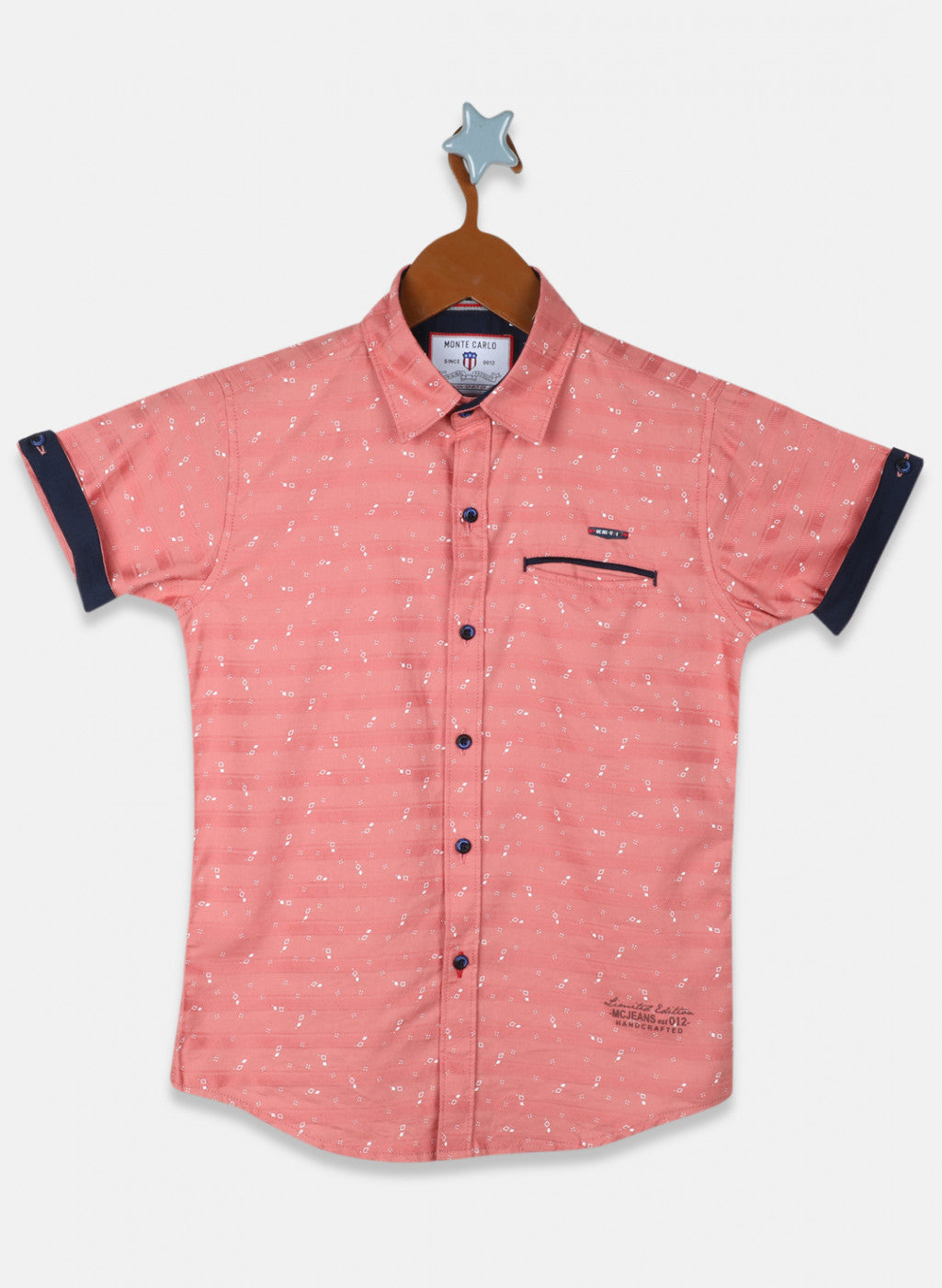 Boys Peach Printed Shirt