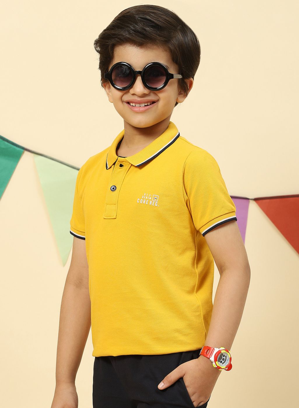 Boys Mustard Printed T-Shirt