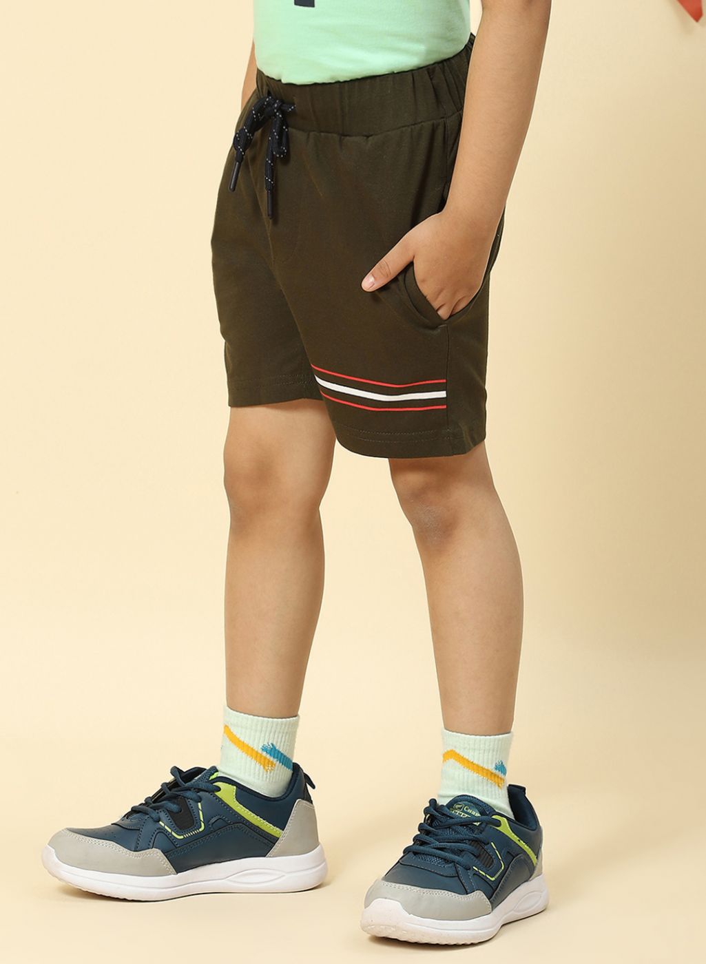 Boys Olive Printed Bermuda