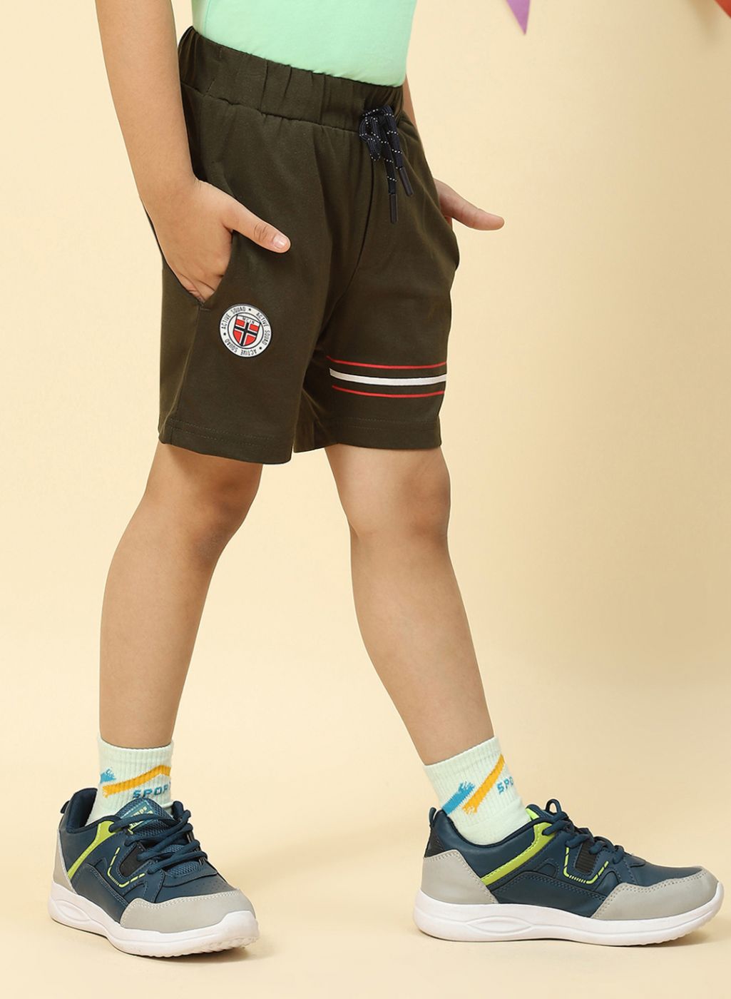 Boys Olive Printed Bermuda