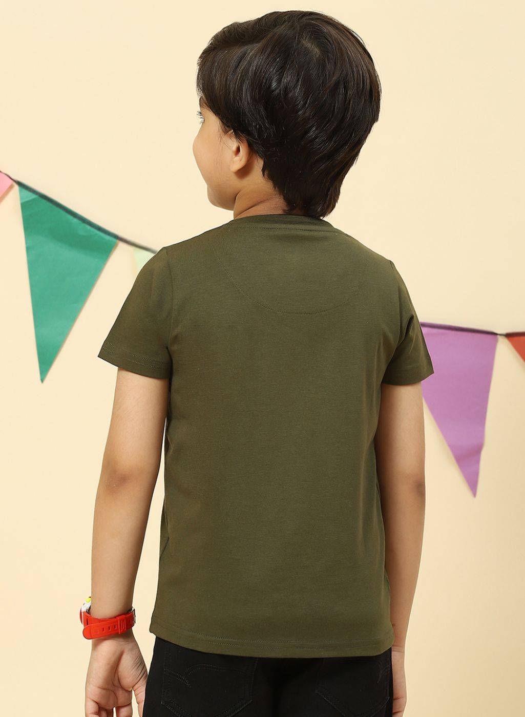 Boys Olive Printed T-Shirt