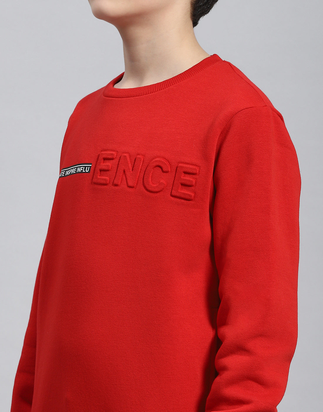 Boys Red Solid Round Neck Full Sleeve Sweatshirt