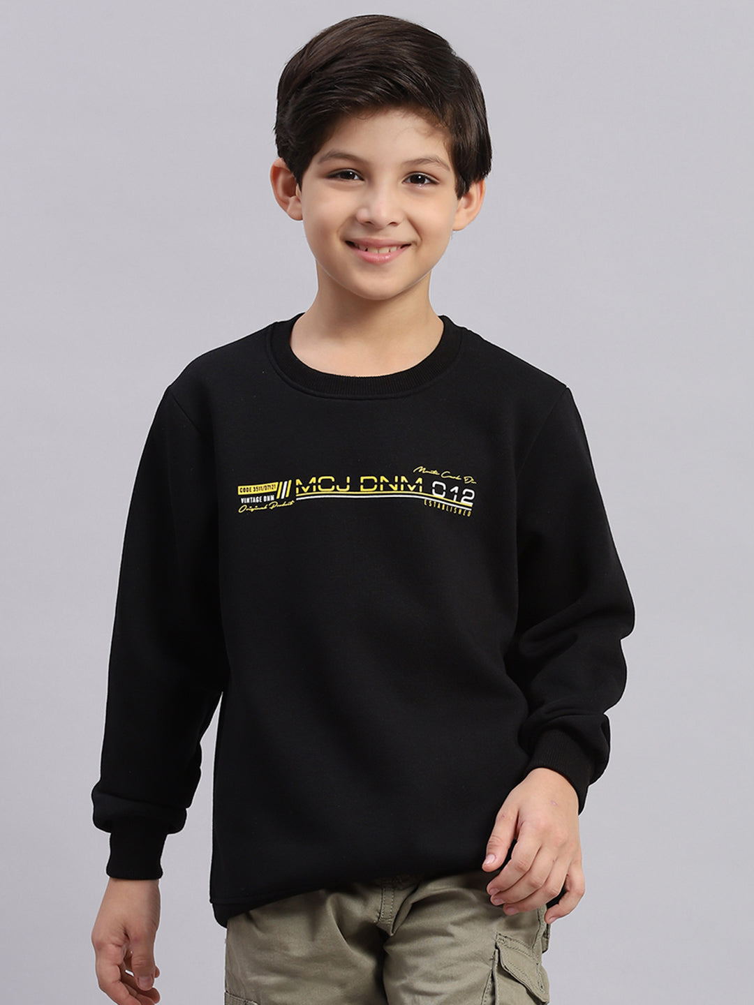 Boys Black Printed Round Neck Full Sleeve Sweatshirt