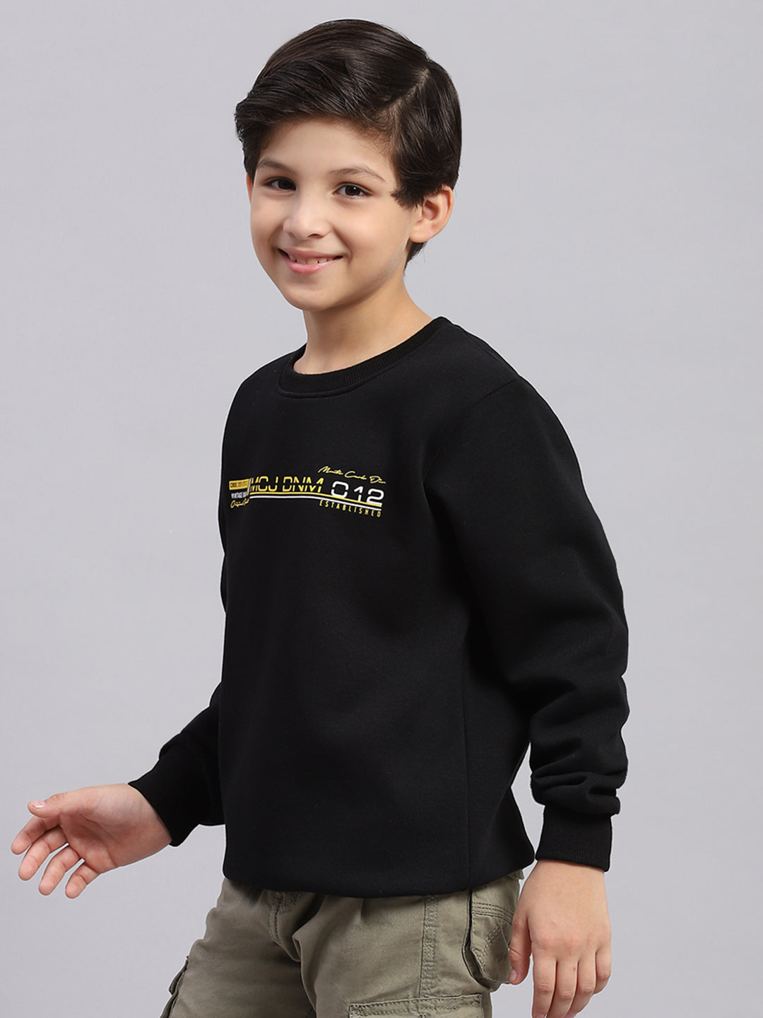 Boys Black Printed Round Neck Full Sleeve Sweatshirt