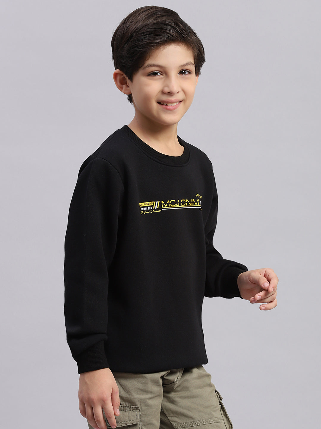 Boys Black Printed Round Neck Full Sleeve Sweatshirt