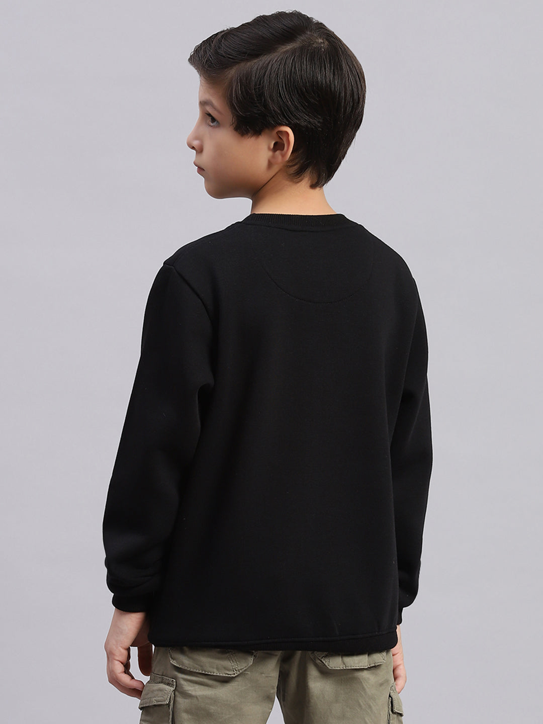 Boys Black Printed Round Neck Full Sleeve Sweatshirt