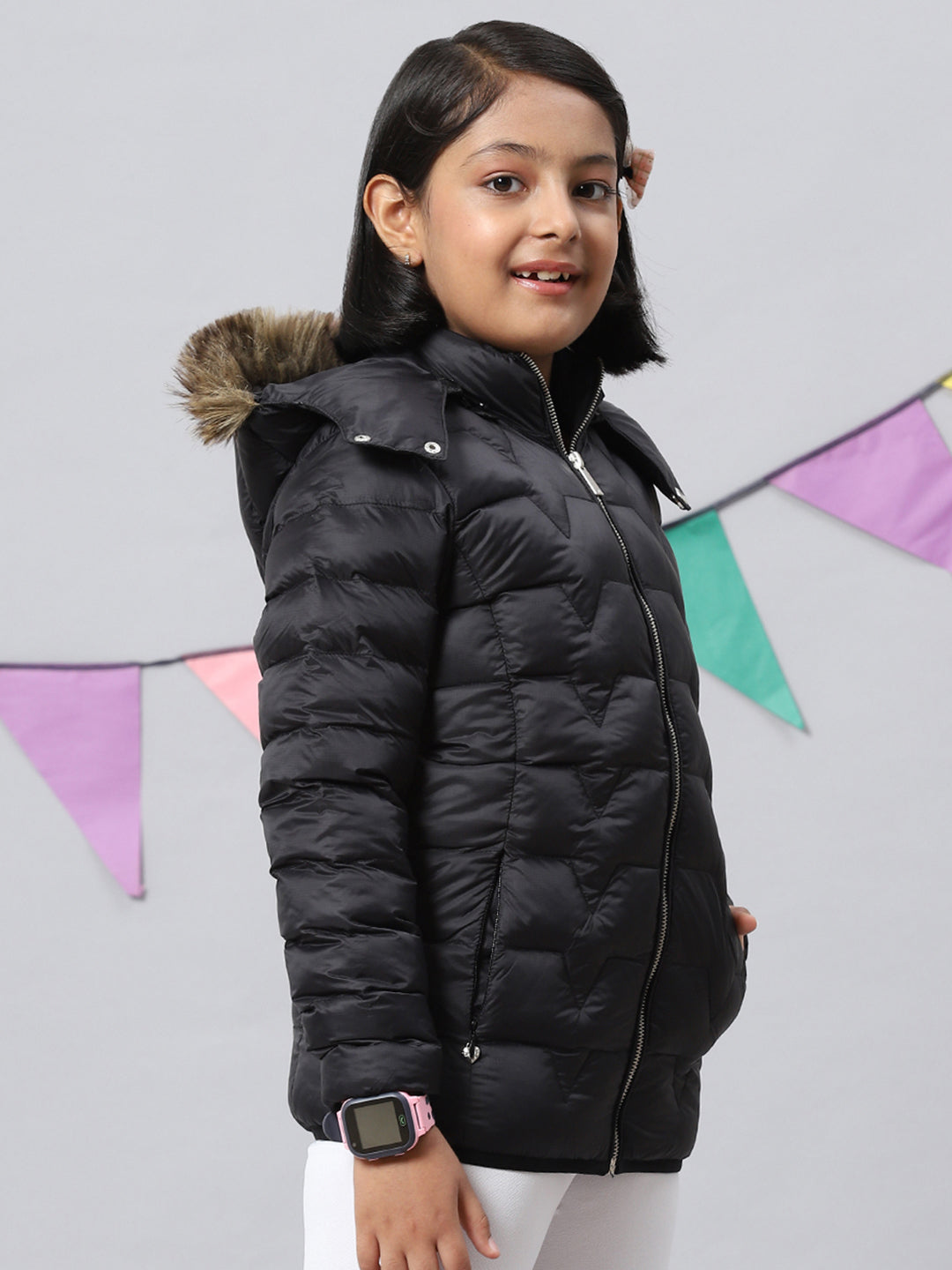 Girls Black Plain Jacket