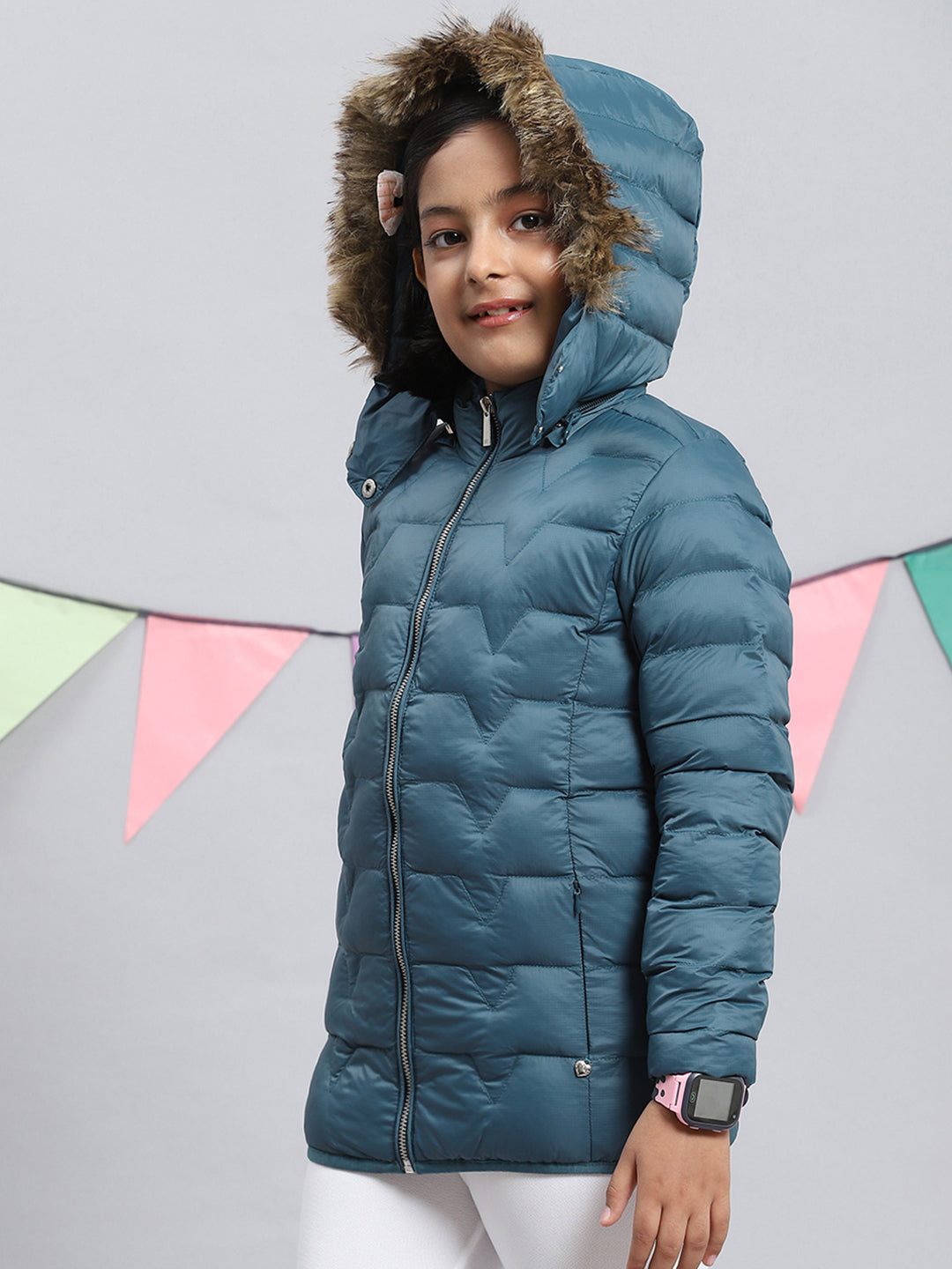 Girls Teal Blue Plain Jacket