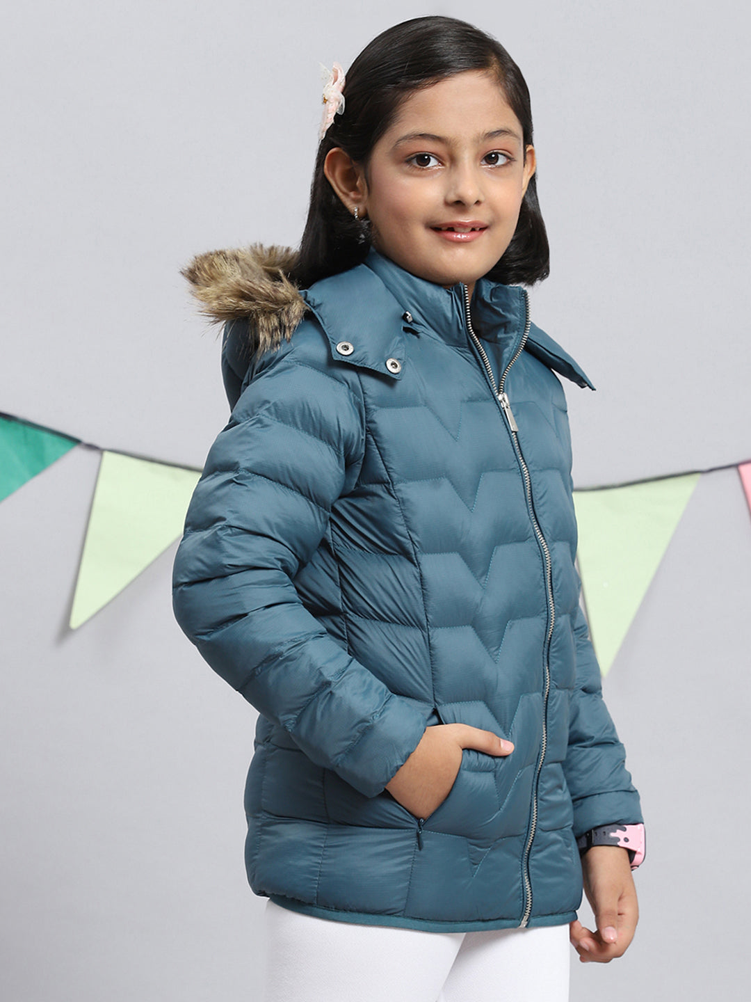 Girls Teal Blue Plain Jacket