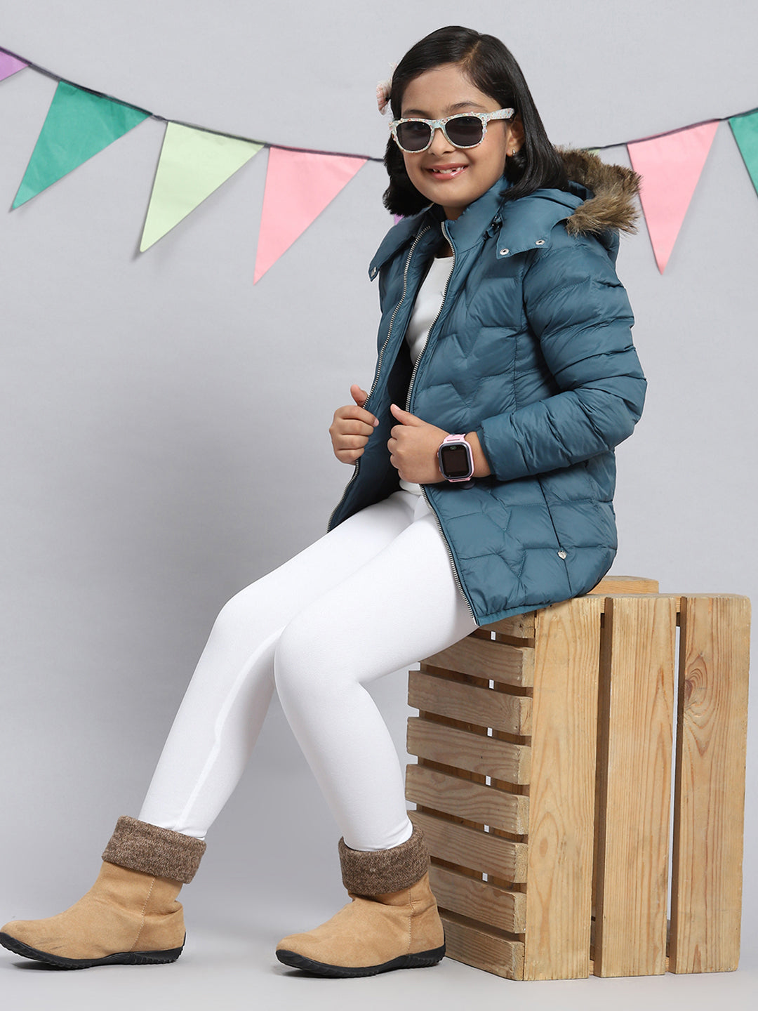 Girls Teal Blue Plain Jacket