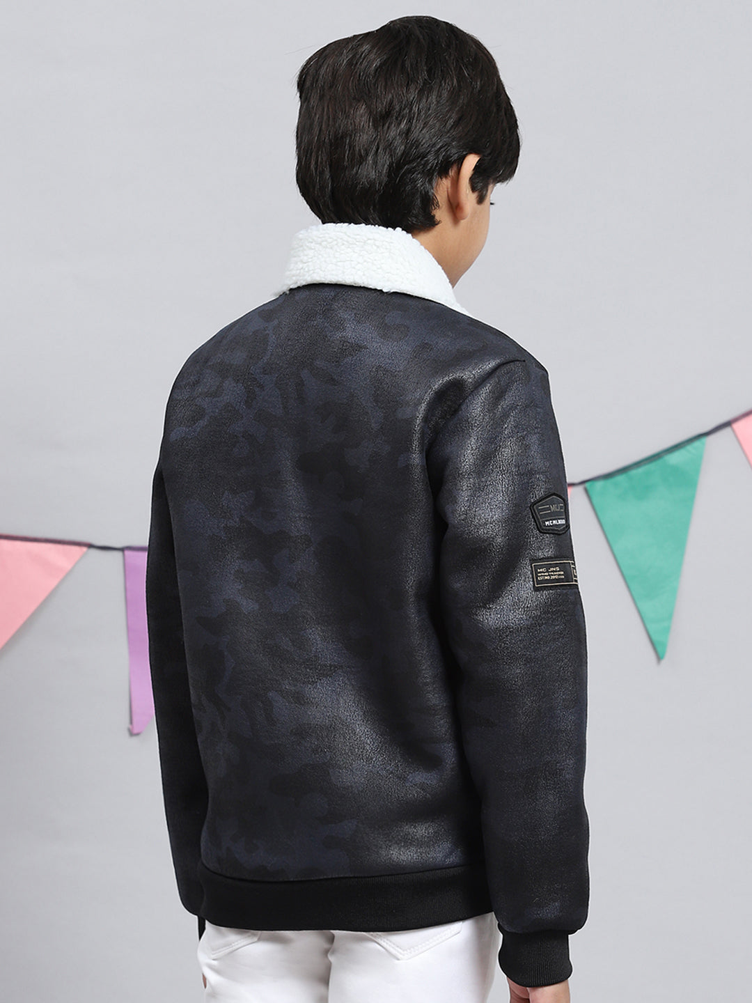 Boys Navy Blue Printed Jacket