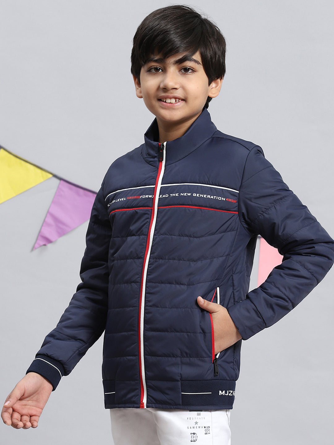 Boys Navy Blue Solid Jacket