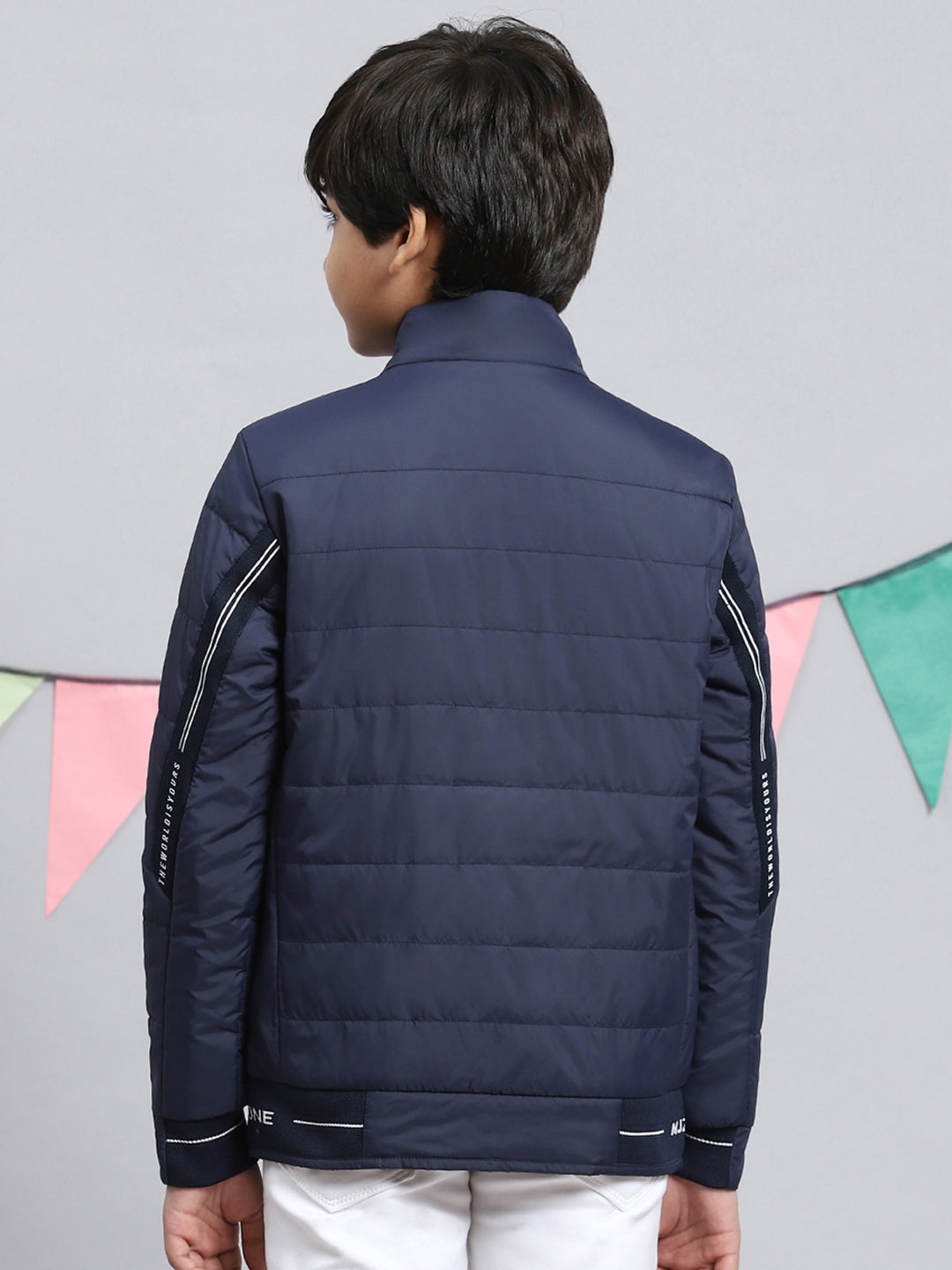 Boys Navy Blue Solid Jacket