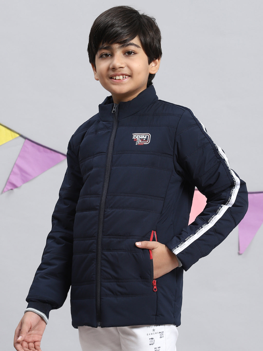 Boys Navy Blue Solid Jacket