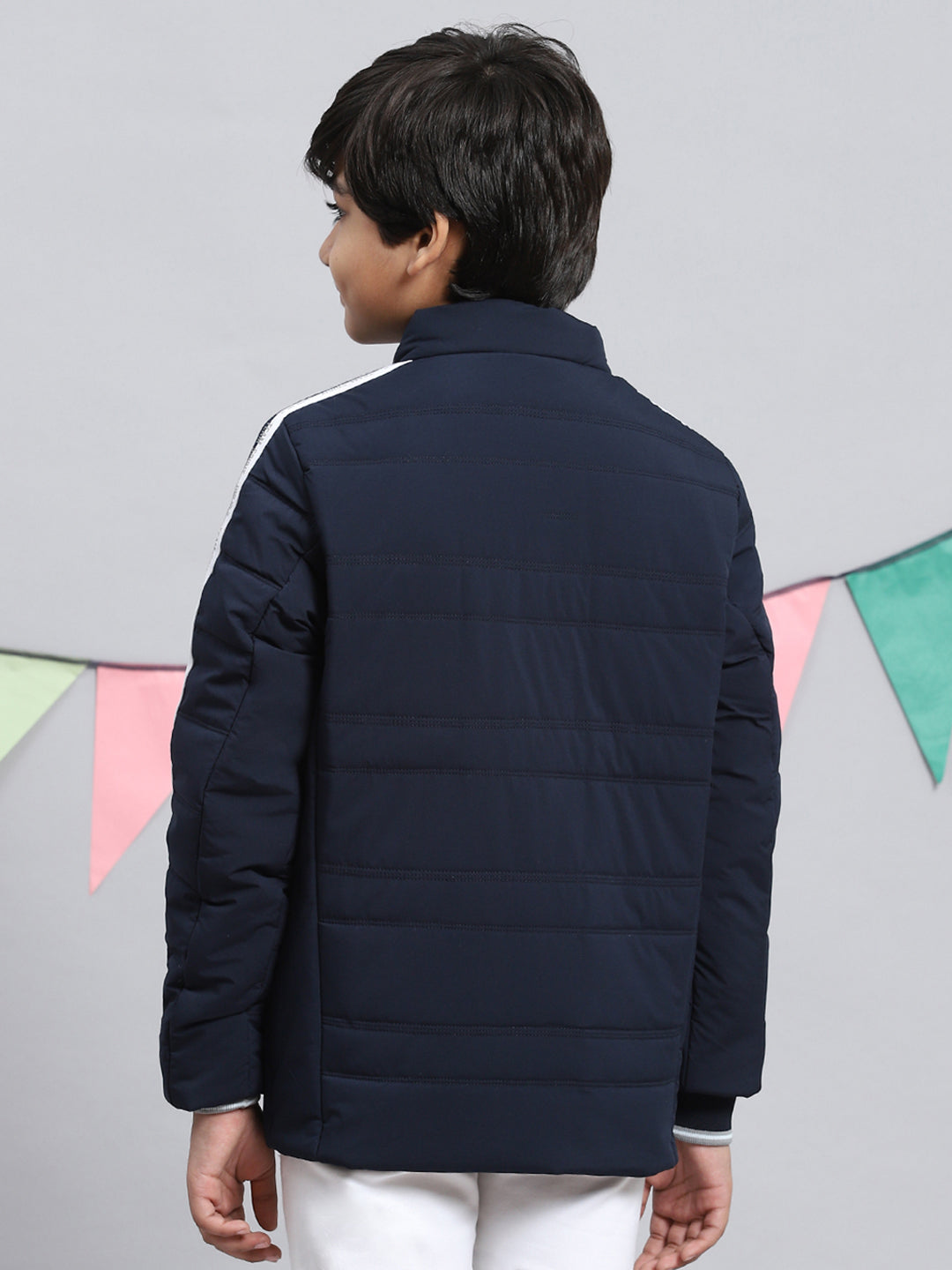 Boys Navy Blue Solid Jacket