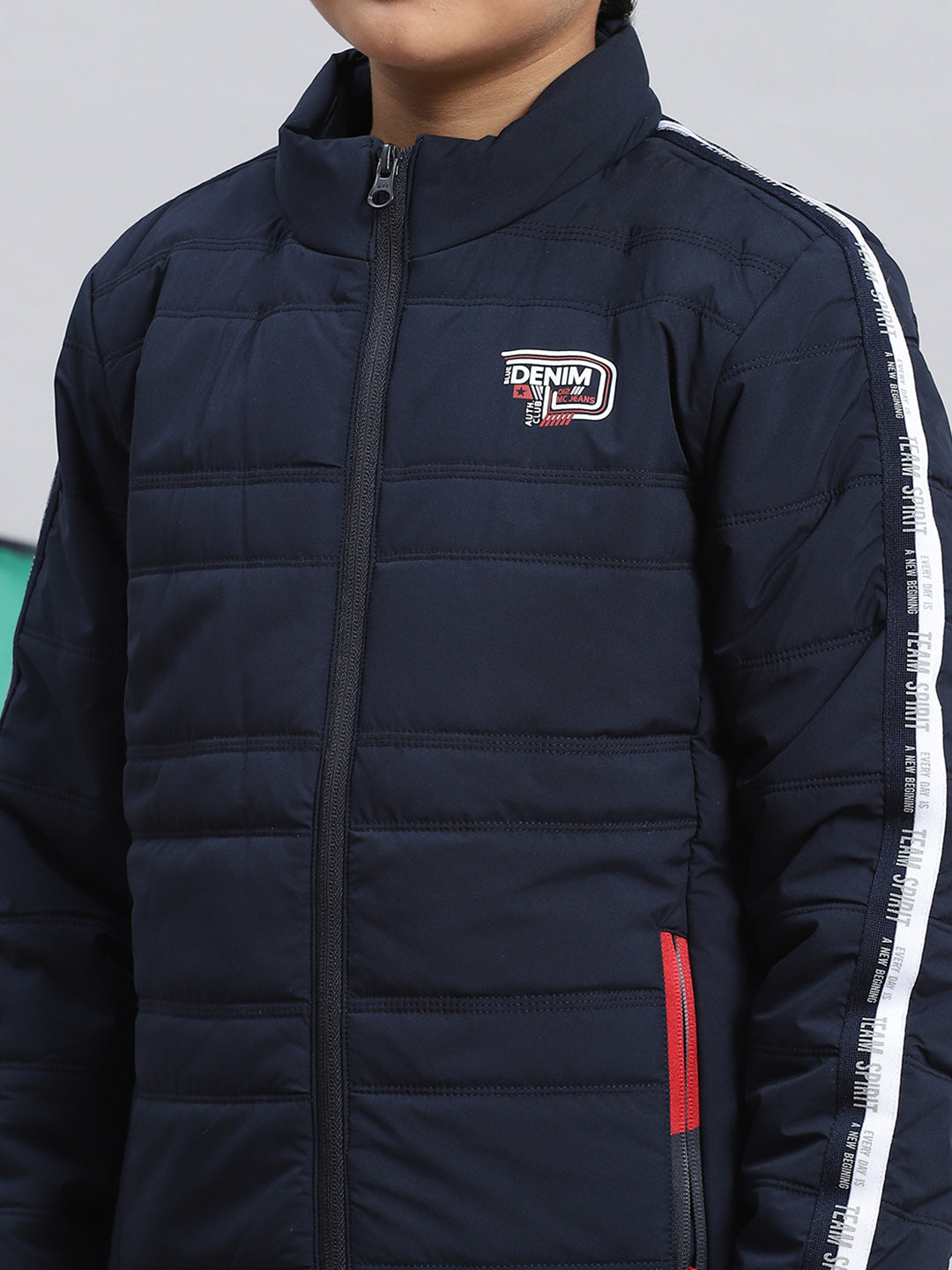 Boys Navy Blue Solid Jacket