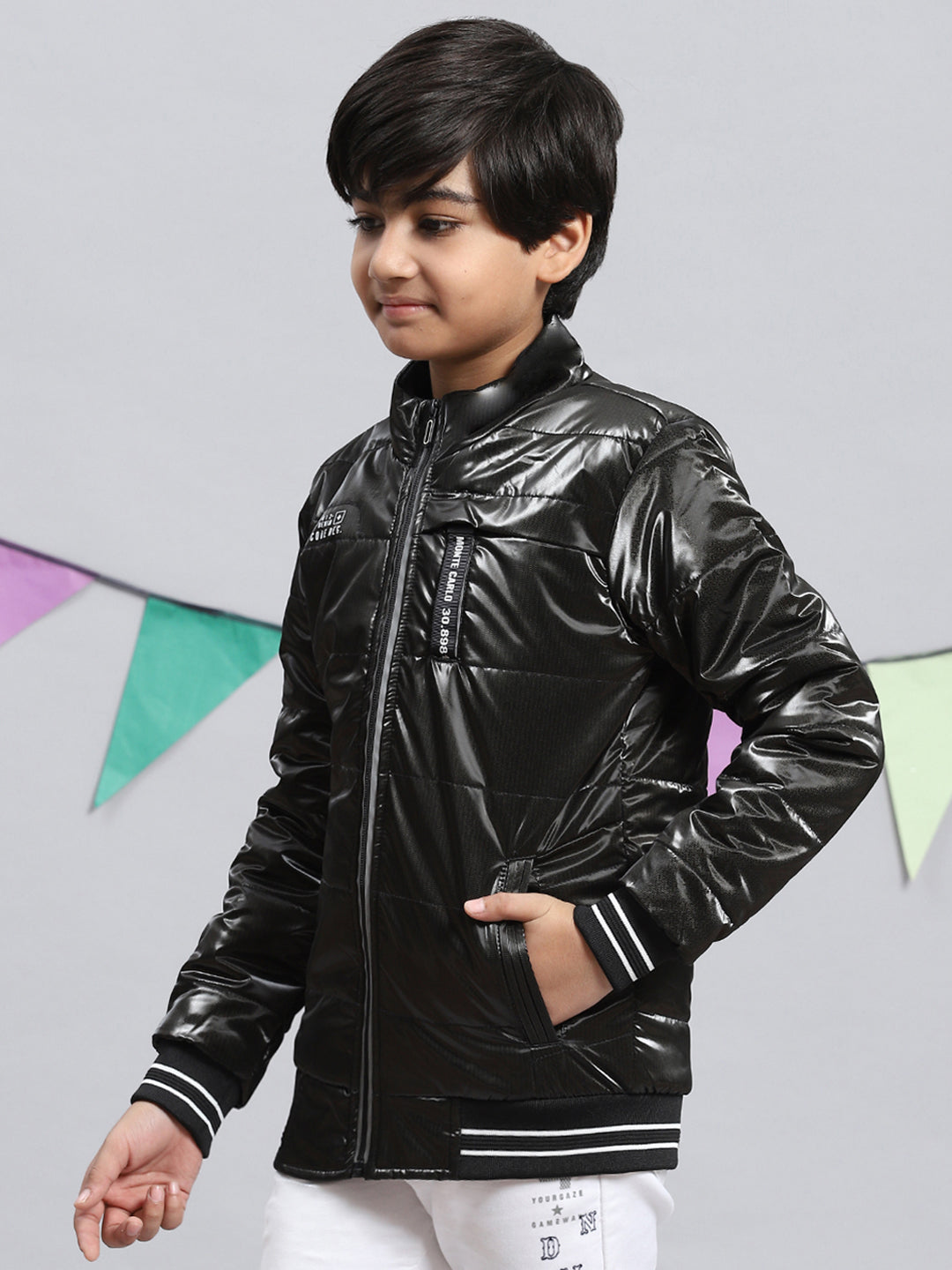 Boys Black Self Jacket