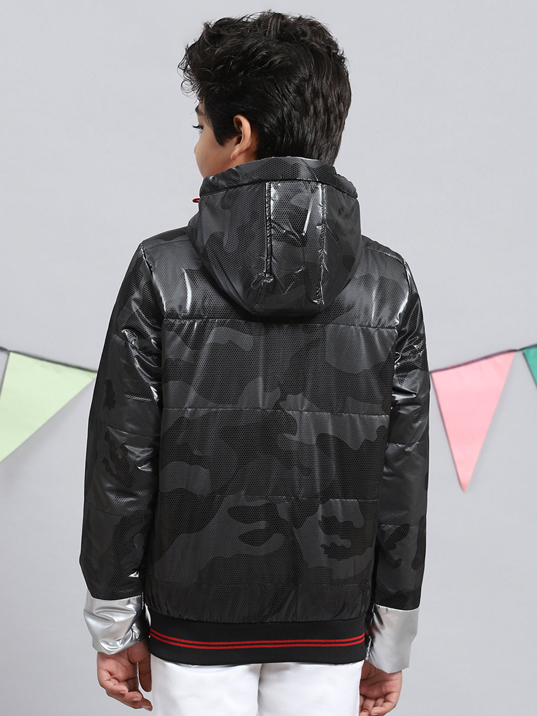 Boys Black Printed Jacket