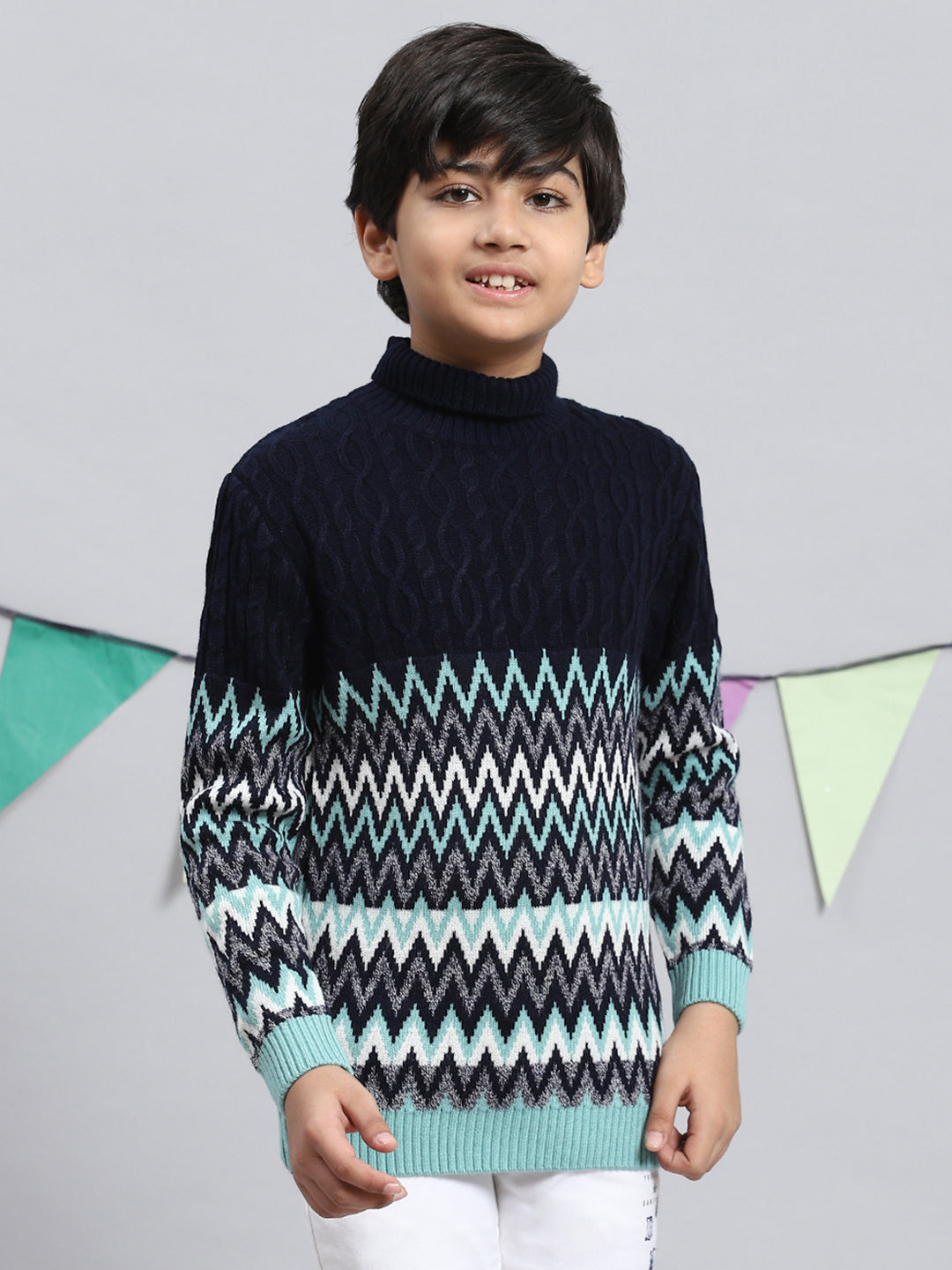 Boys Navy Blue Zig-Zag Pullover