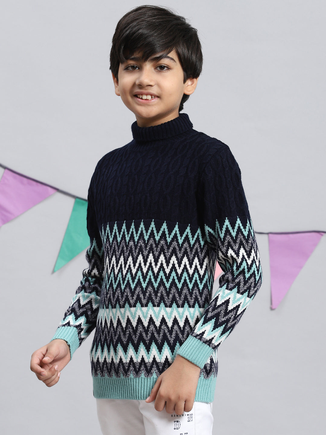 Boys Navy Blue Zig-Zag Pullover