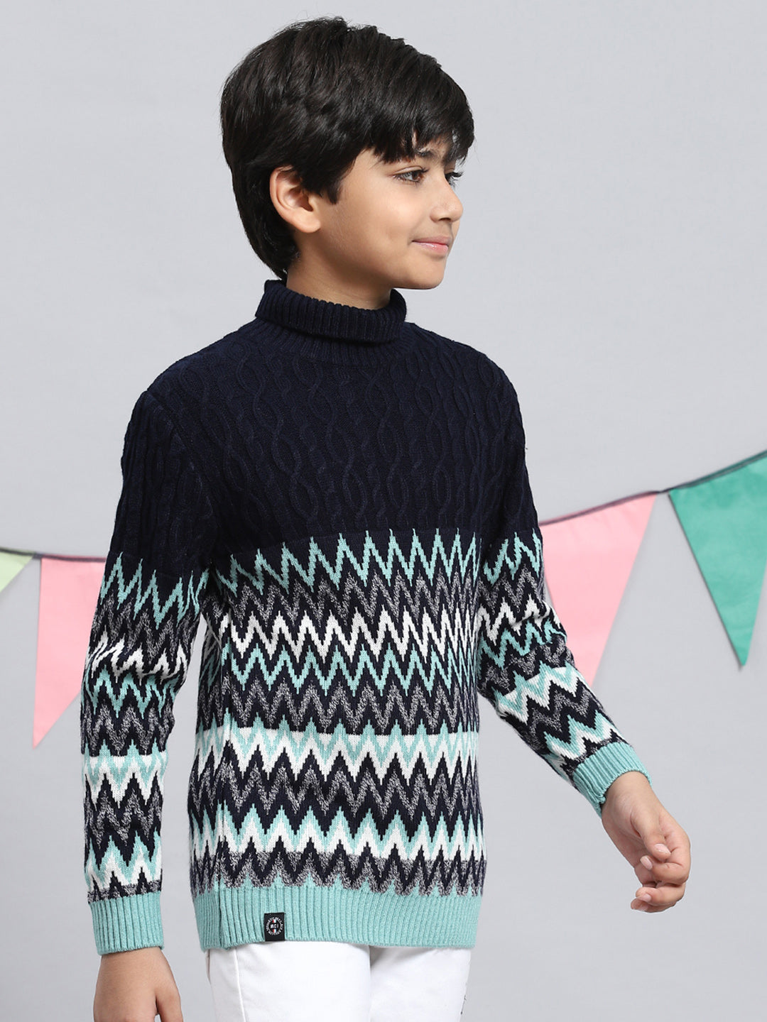 Boys Navy Blue Zig-Zag Pullover