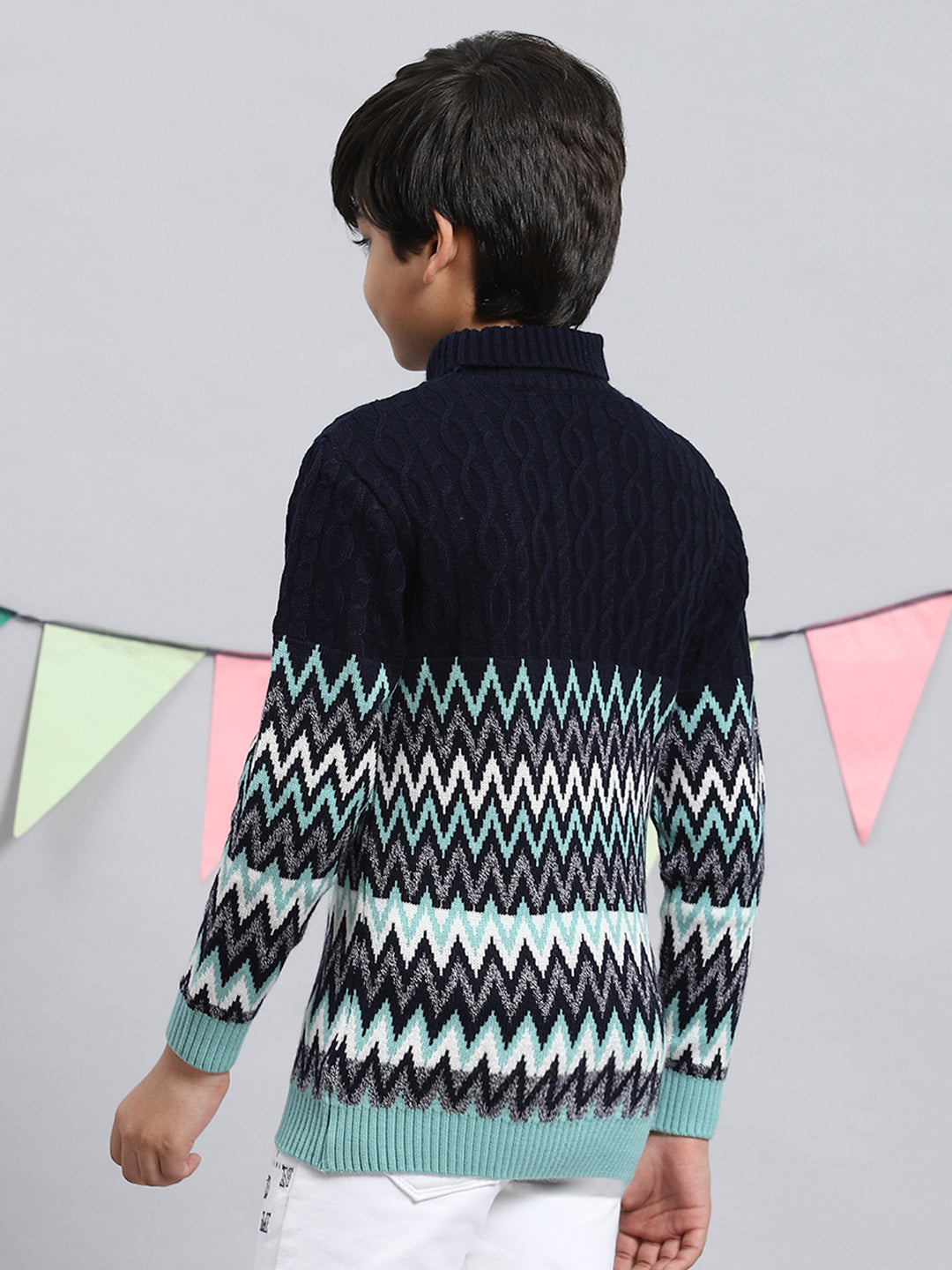 Boys Navy Blue Zig-Zag Pullover