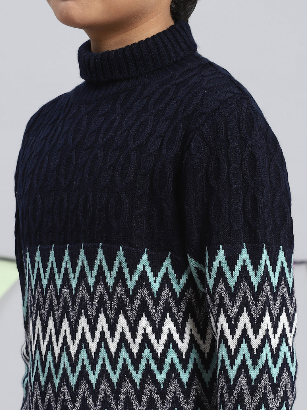 Boys Navy Blue Zig-Zag Pullover