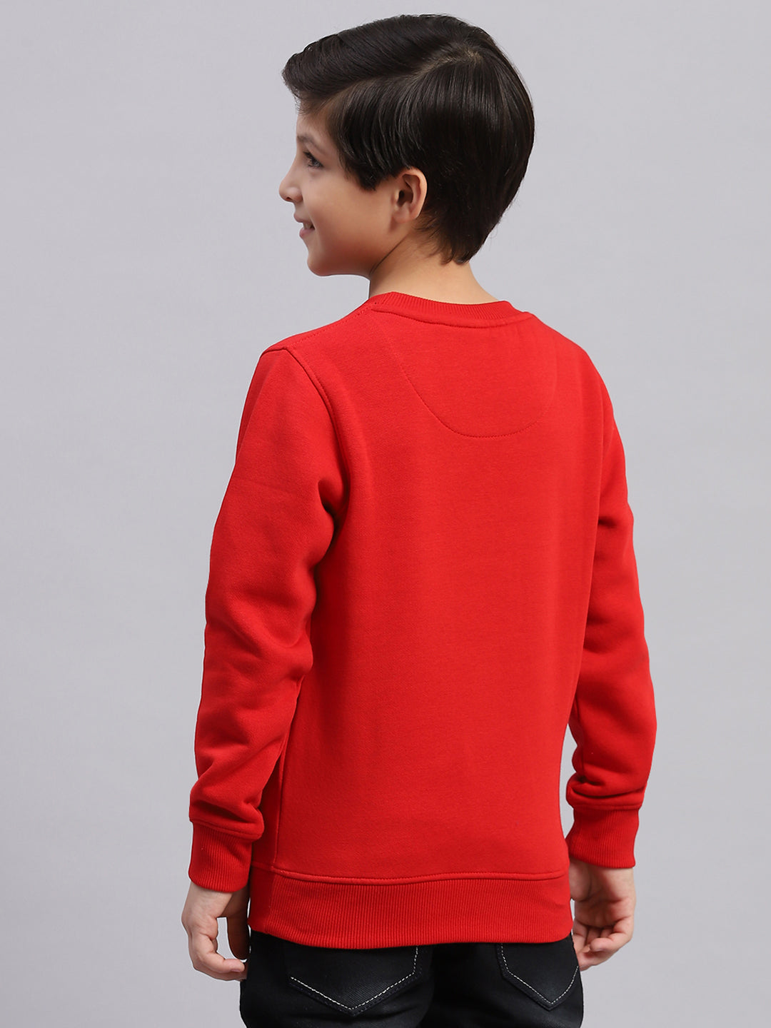 Boys Red Printed Round Neck Full Sleeve Sweatshirt