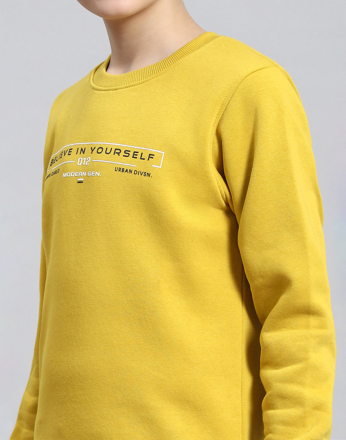 Boys Yellow Printed Round Neck Full Sleeve Sweatshirt