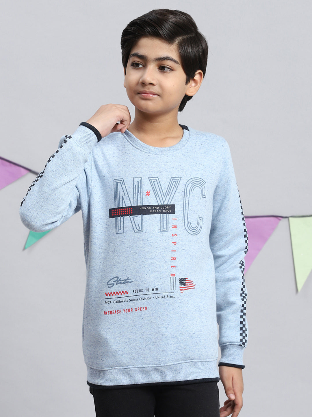 Boys Blue Printed Sweatshirt