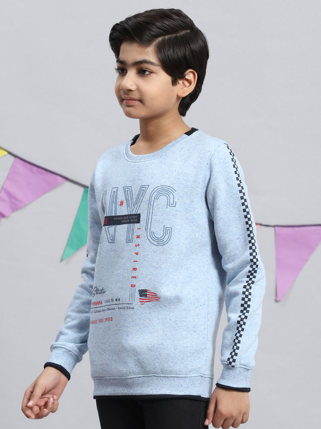 Boys Blue Printed Sweatshirt