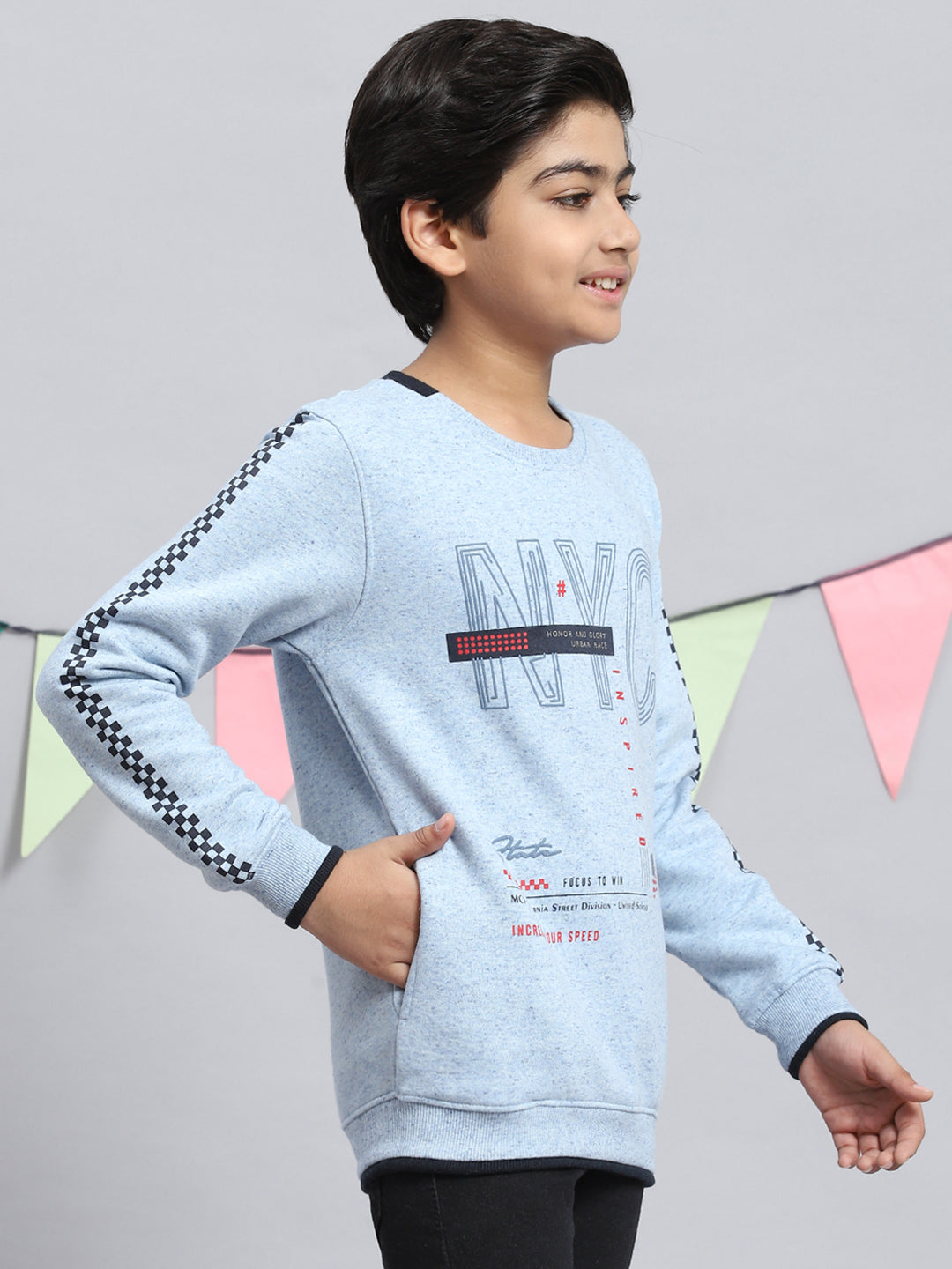 Boys Blue Printed Sweatshirt