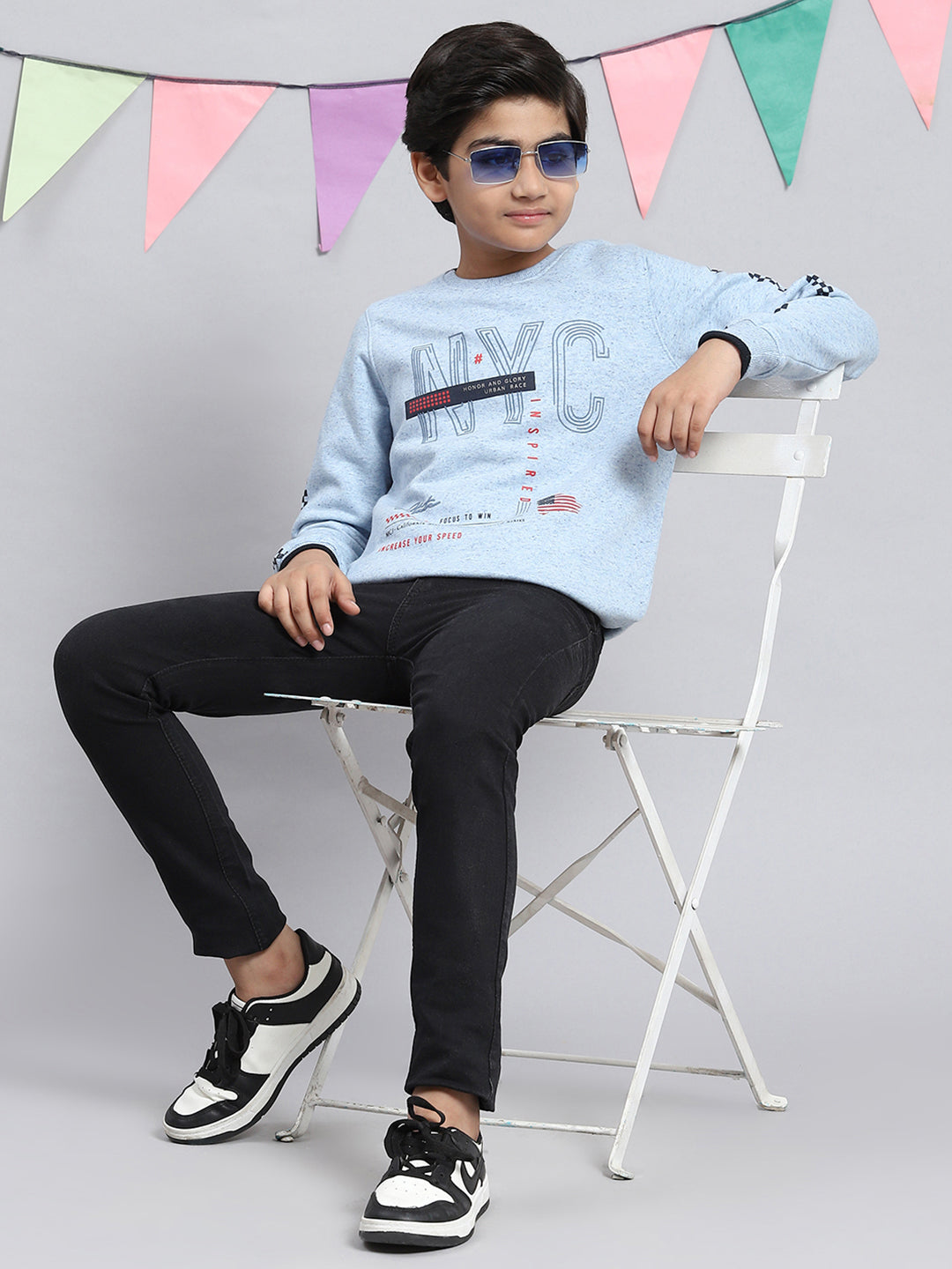 Boys Blue Printed Sweatshirt