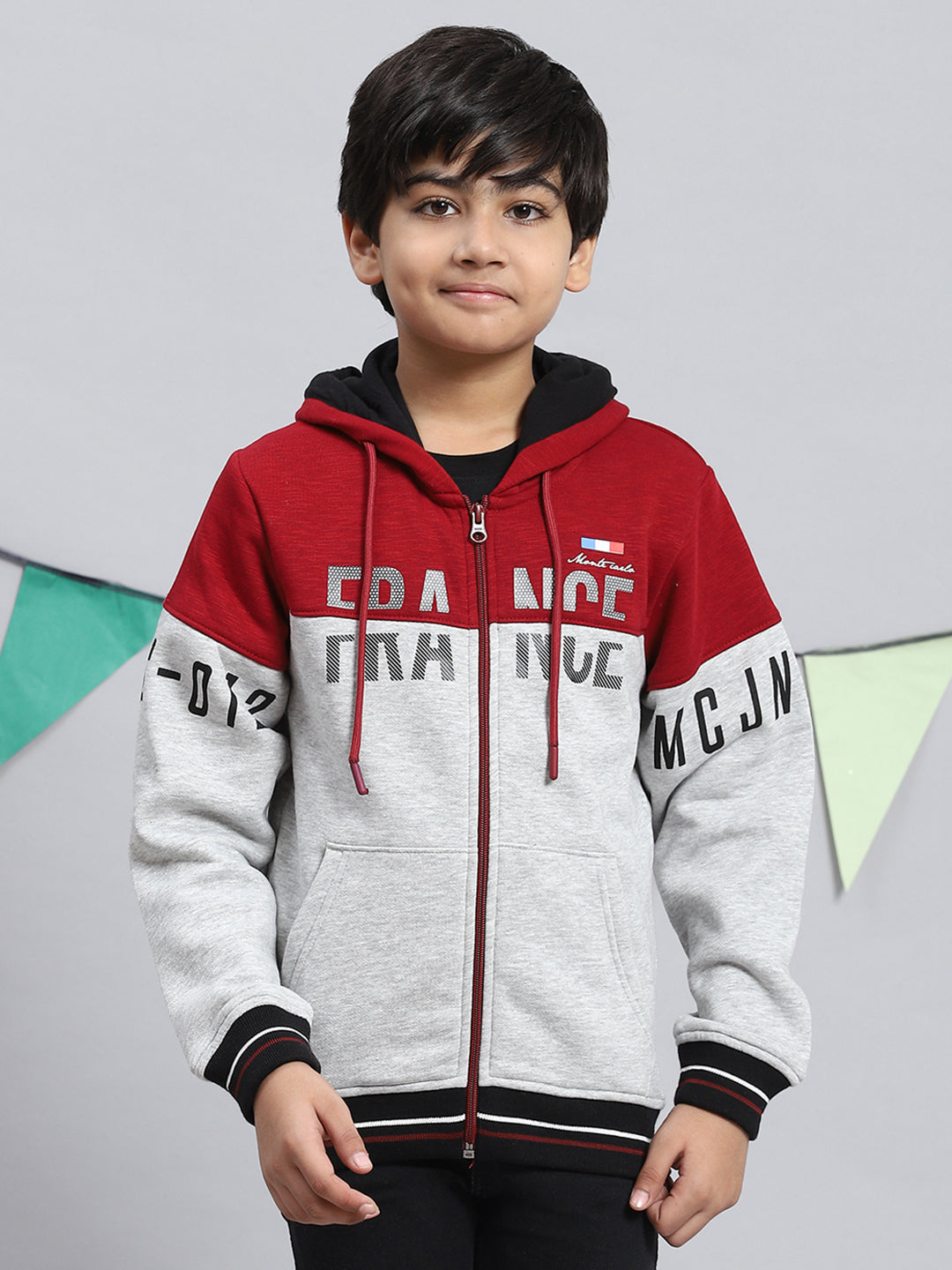 Boys Maroon & Grey Printed Sweatshirt