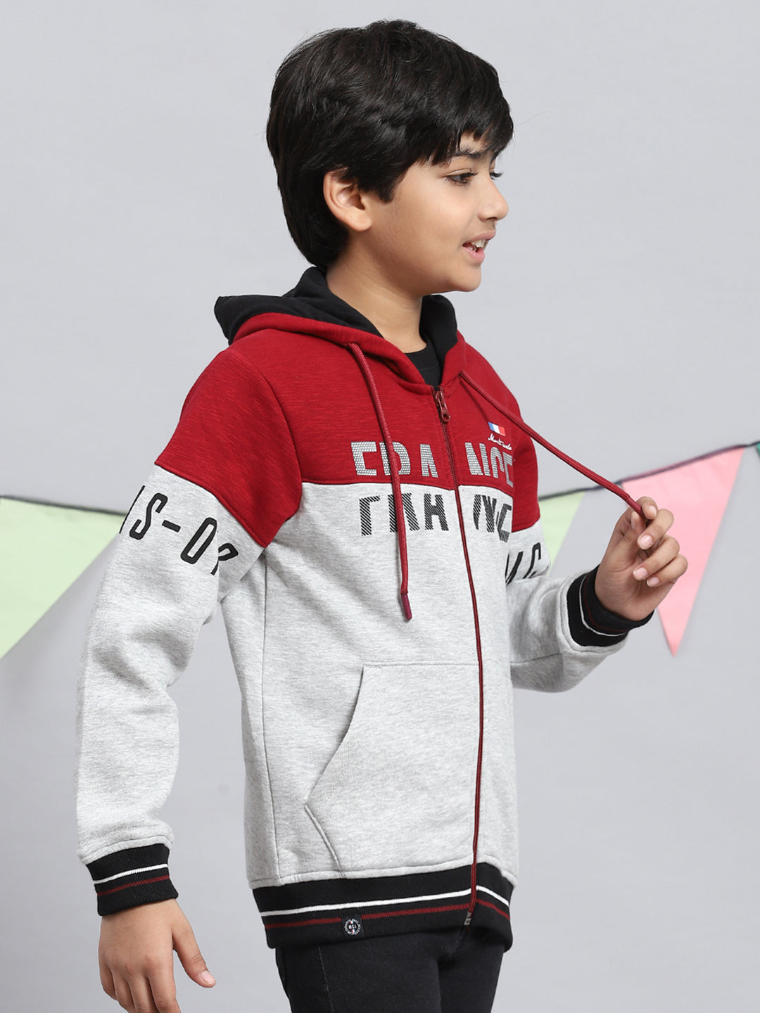 Boys Maroon & Grey Printed Sweatshirt