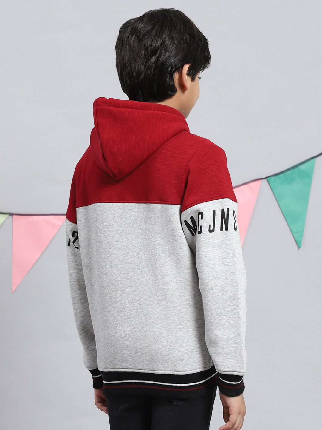 Boys Maroon & Grey Printed Sweatshirt