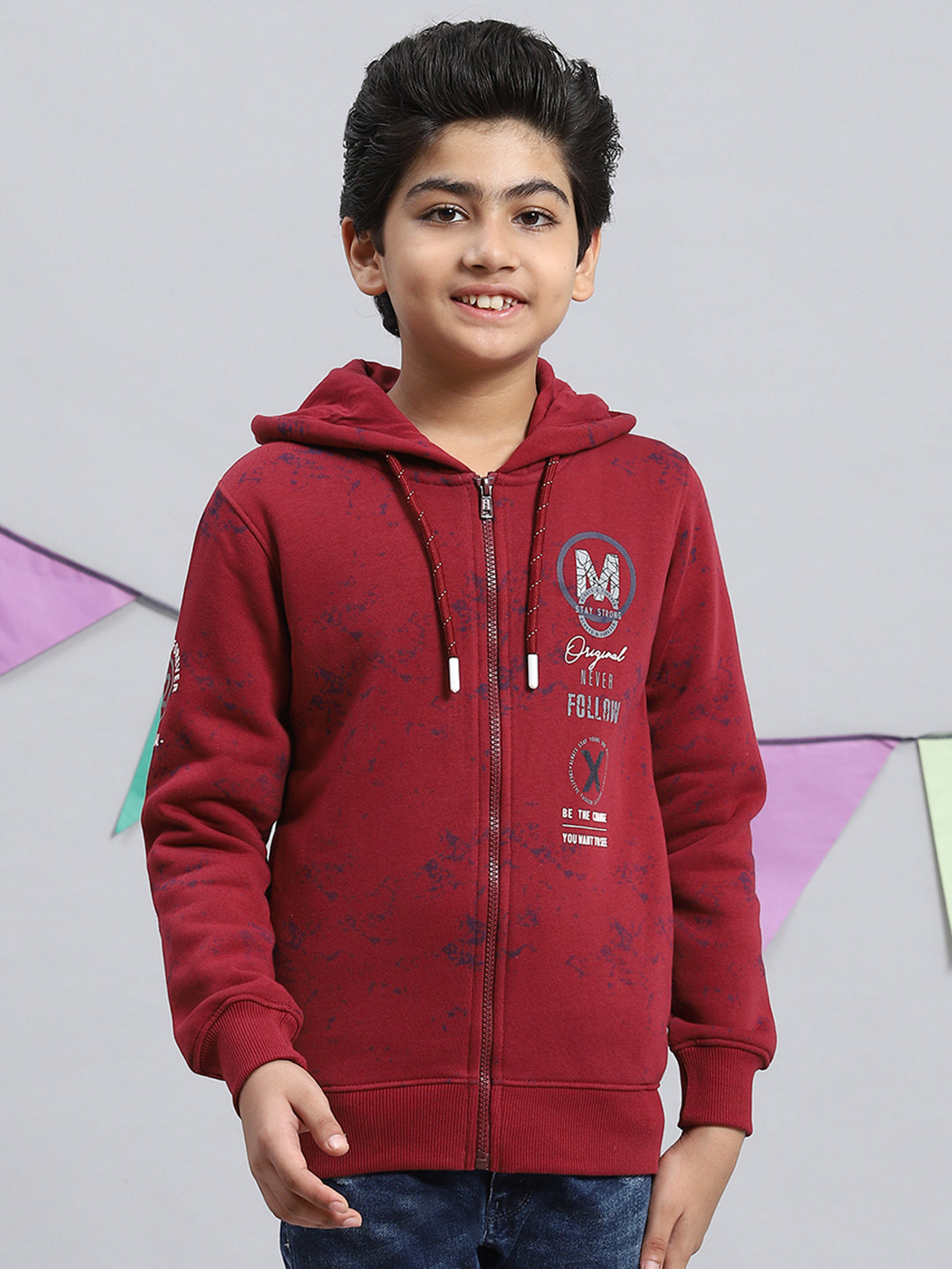 Boys Maroon Printed Sweatshirt