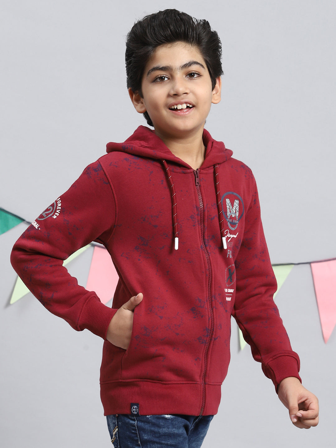 Boys Maroon Printed Sweatshirt