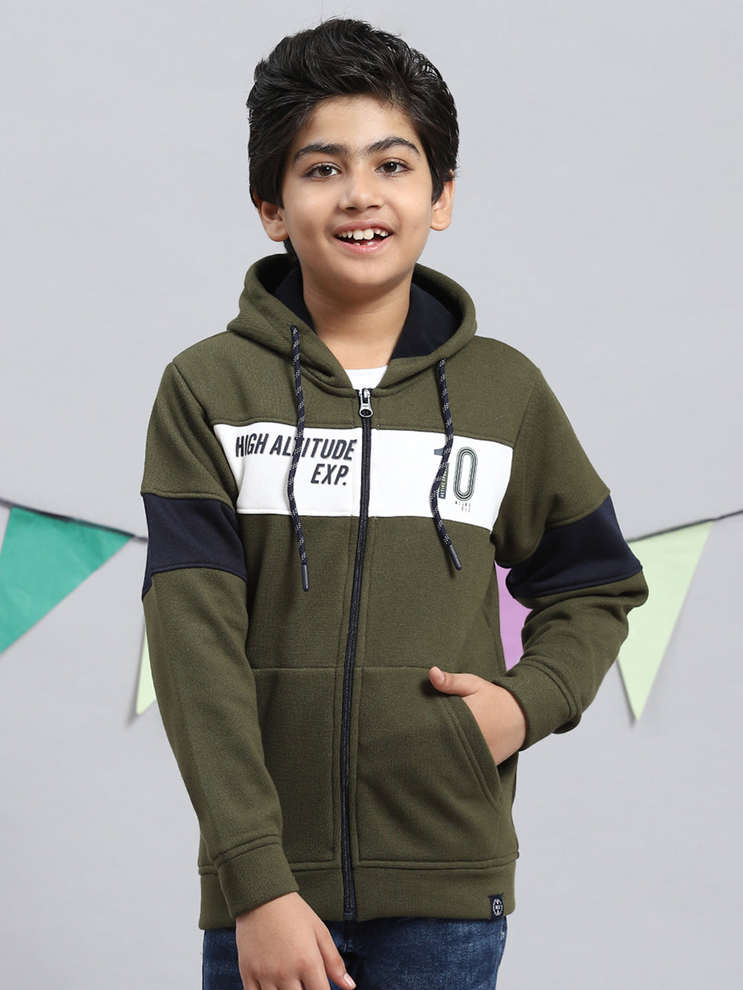 Boys Olive Printed Sweatshirt