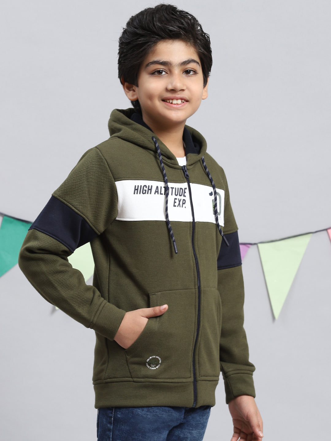 Boys Olive Printed Sweatshirt