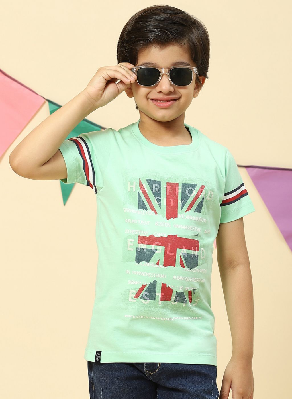 Boys Sea Green Printed T-Shirt