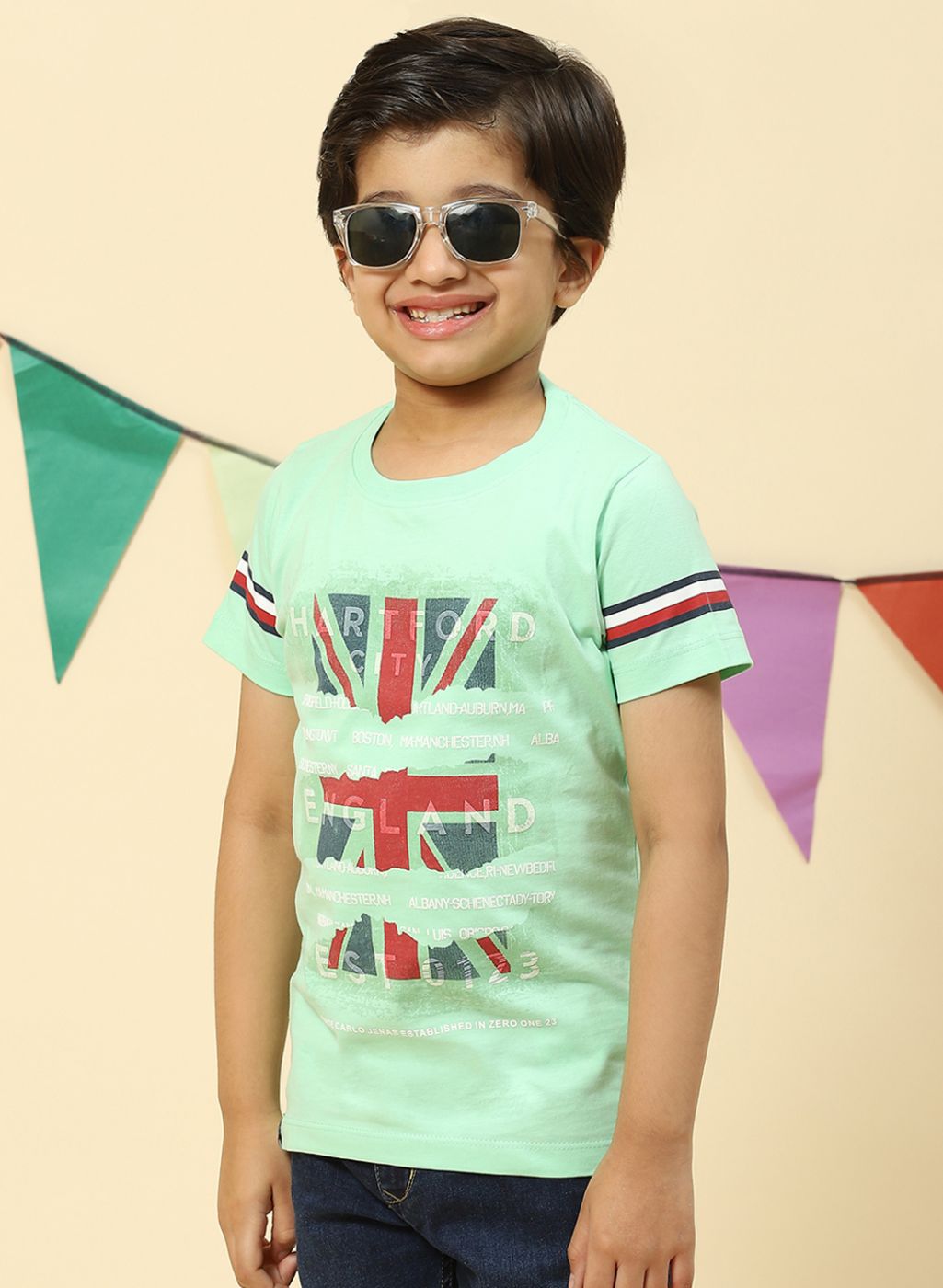 Boys Sea Green Printed T-Shirt