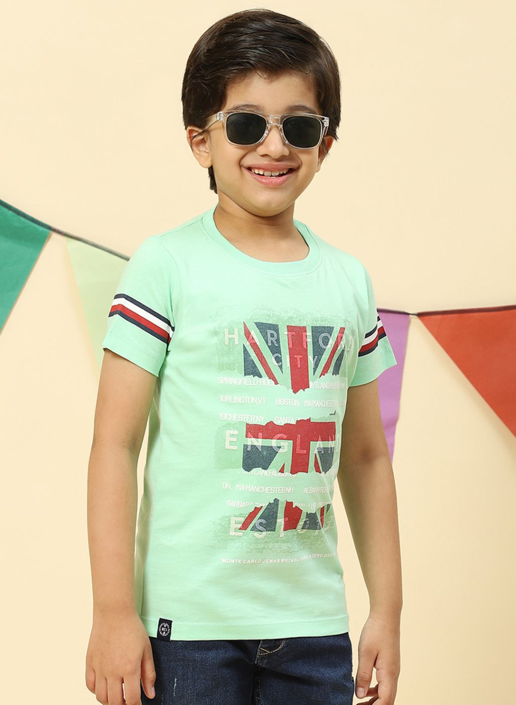 Boys Sea Green Printed T-Shirt